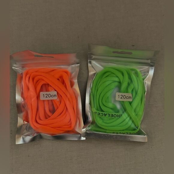 A pair of neon green and a pair of orange off white style "shoelaces" NWT 120 CM - Picture 1 of 4